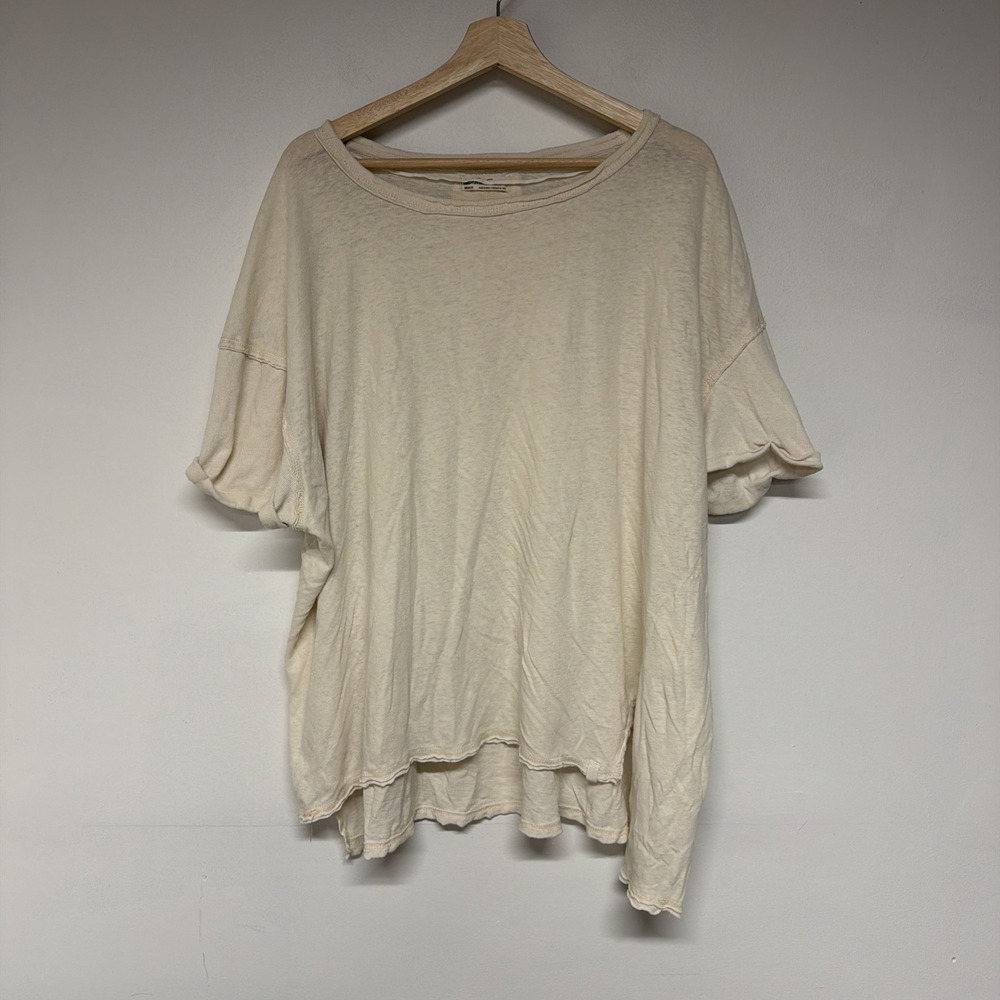 We The Free People Oversized Short Sleeve Tee Beige High Low Boho Top Size M